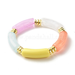 Bracelets extensibles en perles de tube acrylique, avec une perle d'hématite synthétique non magnétique galvanoplastie, colorées, diamètre intérieur: 2-1/4 pouce (5.7 cm)