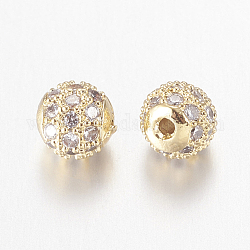 Perles de zircone cubique micro pave en Laiton, ronde, sans nickel et sans plomb et sans cadmium, clair, or, 4mm, Trou: 0.7mm