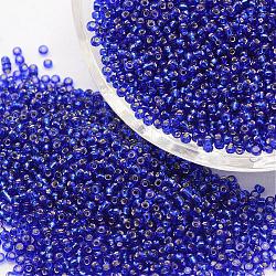 6/0 perles de rocaille rondes en verre transparent, Grade a, Argenté, bleu foncé, 3.6~4.0mm, Trou: 1.2mm, environ 5000 pcs / livre