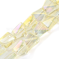 Brins de perles de verre transparentes plaquées arc-en-ciel, polygone facettes, jaune verge d'or clair, 8x7x5mm, Trou: 1mm, Environ 80 pcs/chapelet, 25.04 pouce (63.6 cm)