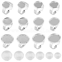 Superfindings kit de fabrication d'anneaux de dôme vierges, y compris 201 réglage de bague de tasse à lunette ronde plate en acier inoxydable réglable, Cabochons en verre, couleur inoxydable, 24 pcs / boîte