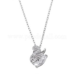 Collar con colgante de cisne de circonita cúbica transparente, 925 joyería de plata esterlina para mujer, Platino, 15.35 pulgada (39 cm)