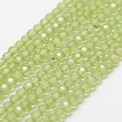 Hebras de perlas naturales peridoto, facetados, redondo, 3mm, agujero: 0.5 mm, aproximamente 120~124 pcs / cadena, 12.8 pulgada (325 mm)