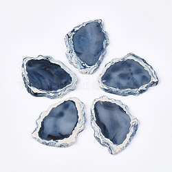 Perles de résine semi-percées, pour la fabrication de gros pendentifs, tranches d'agate imitation, bleu acier, 50x37.5x5mm, demi-trou: 1 mm