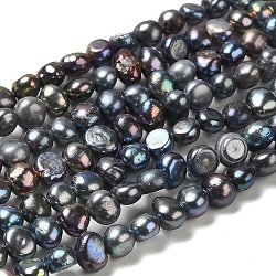 Brins de perles de culture d'eau douce naturelles, deux faces polies, Note 3 un, teinte, noir, 5~6x5~6x3~5mm, Trou: 0.7mm, Environ 61~63 pcs/chapelet, 13.78'' (35 cm)