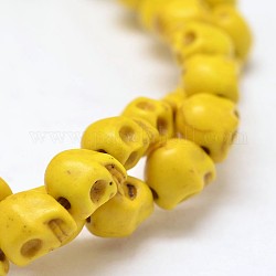 Chapelets de perle en turquoise synthétique teinte, crane, jaune, 10x8x10mm, Trou: 1mm, Environ 38~40 pcs/chapelet, 15~15.5 pouce