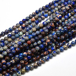 Brins de perles rondes en jaspe impérial naturel, teinte, bleu, 6mm, Trou: 1mm, Environ 65 pcs/chapelet, 15.4 pouce