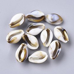 Perles acryliques, style de pierres fines imitation, shell cauris, floral blanc, 19.5x12x10mm, Trou: 1.8mm, environ500 pcs / 500 g.