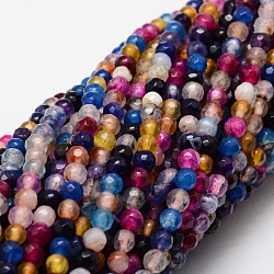 Faceted Natural Agate Round Beads Strands, Dyed, Colorful, 4mm, Hole: 1mm, about 92pcs/strand, 15.3 inch