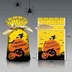 50шт пластиковые пакеты для конфет на Хэллоуин, шнурок сумки, подарок на вечеринку, прямоугольник с рисунком тыквы, золотые, 23x15 см