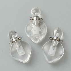 Quarzo naturale pendenti in cristallo, pendenti in cristallo di rocca, con i risultati in ottone platino, bottiglia di profumo apribile, 37x21x11mm, Foro: 1.5 mm
