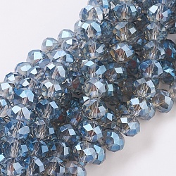 Faceted Rondelle Electroplate Glass Beads Strands for Bracelet Making, Blue, 10x8mm, Hole: 1mm, about 63~65pcs/strand, 19.2~20 inch(48~50cm)