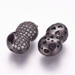 Messing Mikro ebnen Zirkonia Perlen, Erdnuss, Metallgrau, 17.5x10.5x7.5 mm, Bohrung: 1.5 mm