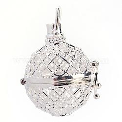 Подвески из латуни, для ожерелья, полый круглый, серебристый цвет, 32x29x25 мм, отверстие : 6x7 мм, внутренней меры: 20 мм