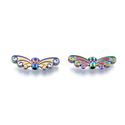 Crémaillère perles en alliage placage, papillon, couleur arc en ciel, 6.5x22x3.5mm, Trou: 1.8mm