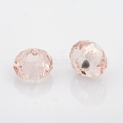 Faceted Glass Beads, Large Hole Rondelle Beads, Pink, 14x8mm, Hole: 6mm