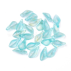 Ciondoli in vetro smerigliato, con polvere di scintillio, petalo, cielo blu, 17.5x8.5x4.5mm, Foro: 1 mm