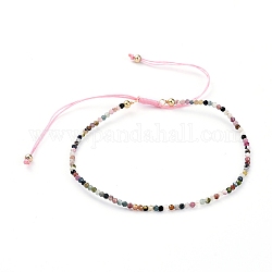 Braccialetti di perline intrecciati, con perle di tormalina naturale e perle di ottone placcato oro e filo di nylon intrecciato, 55~86mm