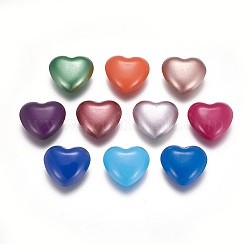 С напылением окрашенные латунные шарики из бисера, без отверстия , сердце, разноцветные, 22x24.5x11 мм
