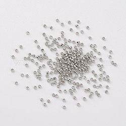 Perles à écraser en laiton , sans cadmium et sans plomb, rondelle, couleur de nickel, environ 2 mm de diamètre, Longueur 1.2mm, Trou: 1.2mm, environ 1769 pcs/20 g