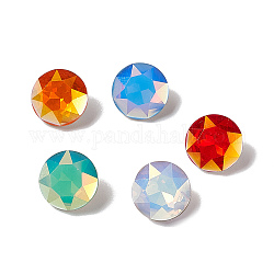 Light AB Style Eletroplate K9 Glass Rhinestone Cabochons, Pointed Back & Back Plated, Faceted, Flat Round, Mixed Color, 10x5mm