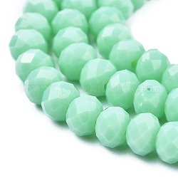 Opaque Solid Color Glass Beads Strands, Faceted, Rondelle, Turquoise, 2.5x1.5mm, Hole: 0.4mm, about 150~160pcs/strand, 11.42~12.2 inch(29~31cm)