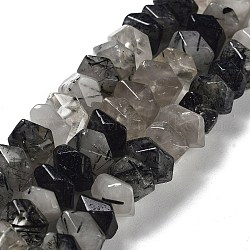 Naturale nero rutilato perle di quarzo fili, pepite, sfaccettato, 6~8x10.5~14x8~9.5mm, Foro: 1.2 mm, circa 57~61pcs/filo, 15.16''~15.39'' (38.5~39.1 cm)
