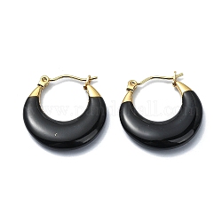 Ion Plating(IP) Golden 304 Stainless Steel Donut Hoop Earrings, with Enamel, Black, 23x4mm