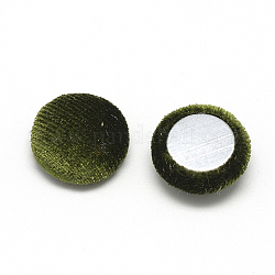Tela de terciopelo cubierta de tela cabujones, con fondo de aluminio, medio redondo / cúpula, verde oliva, 26~26.5x6.5mm