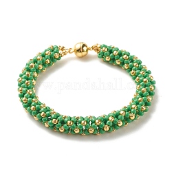 Bracelet en perles de verre avec fermoir magnétique en laiton, bracelet tressé pour femme, vert de mer moyen, 7-1/2 pouce (19 cm)