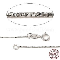 Colliers en argent sterling 925 rhodié, chaînes de boîte, à ressort fermoirs à anneaux, platine, 16 pouce, 0.65mm