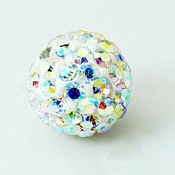 Pave Disco Ball Beads, Polymer Clay Rhinestone Beads, Grade A, Round, Crystal AB, PP12(1.8~1.9mm), 8mm, Hole: 1mm