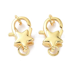 Eco-Friendly Brass Lobster Claw Clasps, with Jump Ring, Star, Real 18K Gold Plated, 15.7x10.7x6mm