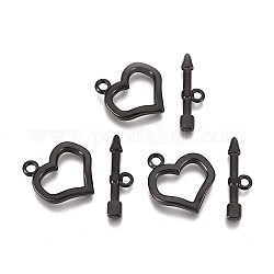 304 Stainless Steel Toggle Clasps, Heart, Electrophoresis Black, Heart: 20x18x2.6mm, Hole: 2.4mm, Bar: 7.5x23.4x2.6mm, Hole: 2mm