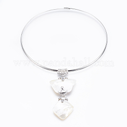 Colliers pendentif coquille blanche, colliers choker, colliers de fil de cou, avec les accessoires en laiton, platine, 5.1 pouce (13 cm)