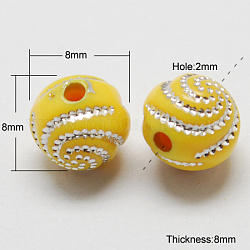 Perline acrilico placcato, metallo allacciati, tondo, giallo, 7~8x7~8x7~8mm, Foro: 2 mm, circa 540pcs/150g