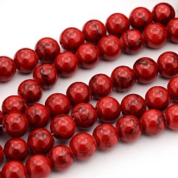 Natural White Jade Dyed Beads, Red, Round, about 8mm in diameter, hole: 1mm, about 50pcs/strand, 16 inch