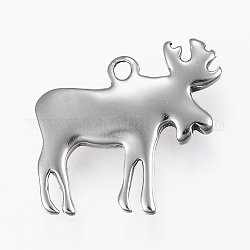 304 Stainless Steel Charms, Christmas Reindeer/Stag , Stainless Steel Color, 15x16x2.5mm, Hole: 1.2mm