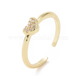 Clear Cubic Zirconia Heart Open Cuff Ring, Brass Jewelry for Women, Golden, Inner Diameter: 16mm