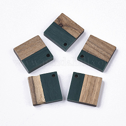 Resin & Walnut Wood Pendants, Rhombus, Dark Slate Gray, 24x24x3~4mm, Hole: 2mm
