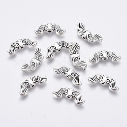 Tibetischer stil legierung perlen, Bleifrei und Cadmiumfrei und Nickel frei, Antik Silber Farbe, Flügel, 19x7.5x3.5 mm, Bohrung: 1.5 mm