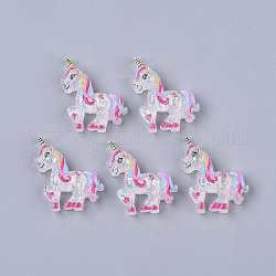 Cabochons in resina, con paillettes glitterate, unicorno, colorato, 22~23x21~22x5.5mm