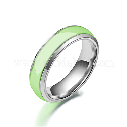 Luminoso 304 anello per dito a fascia piatta in acciaio inossidabile, gioielli bagliore al buio per uomo donna, verde chiaro, misura degli stati uniti 10 (19.8mm)