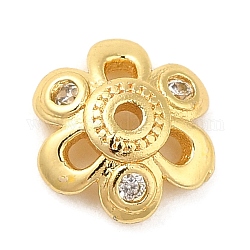 Rack Plating Brass Micro Pave Cubic Zirconia Bead Caps, Cadmium Free & Lead Free, 6-Petal Flower, Real 18K Gold Plated, 8x2.5mm, Hole: 1mm