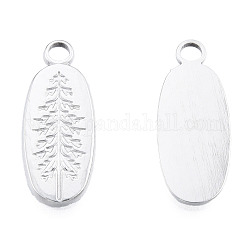 201 Stainless Steel Pendants, Oval with Tree, Stainless Steel Color, 24x9.5x1.5mm, Hole: 2.5mm