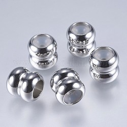 201 perline in acciaio inossidabile, con la plastica, perle scorrevoli, branelli del tappo, colonna, colore acciaio inossidabile, 9x9mm, Foro: 3 mm
