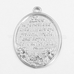 Alloy Big Pendants, Quote Pendants, Nickel Free and Lead Free, Oval, Platinum Color, 56x40x2mm, hole: 2mm