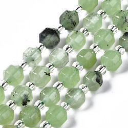 Chapelets de perles de jade blanche naturelle, imitation préhnite, avec des perles de rocaille, facette, polygone, 6x6mm, Trou: 1.2mm, Environ 47~48 pcs/chapelet, 14.84 pouce ~ 14.96 pouces (37.7 cm ~ 38 cm)