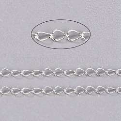 Latón retorcido cadenas, cadenas del encintado, soldada, oval, sin plomo y el cadmio, color plateado, 5x4x0.5mm
