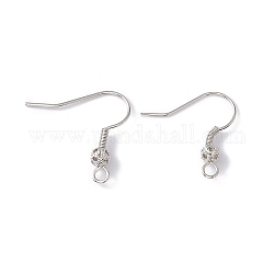 Crochets de boucle d'oreille en perles rondes en laiton, avec boucle horizontale, Platine plaqué réel, 21x21x4mm, Trou: 2mm, 20 jauge, pin: 0.8 mm
